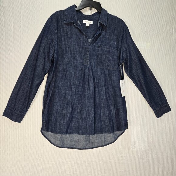 Liz Claiborne Tops - Liz Claiborne Women's Size L Long Sleeve Button Up V-Neck Denim Tunic Top NWT
